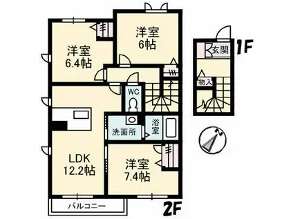 メゾン・ド・プルメリアI(3LDK/2階)の間取り写真