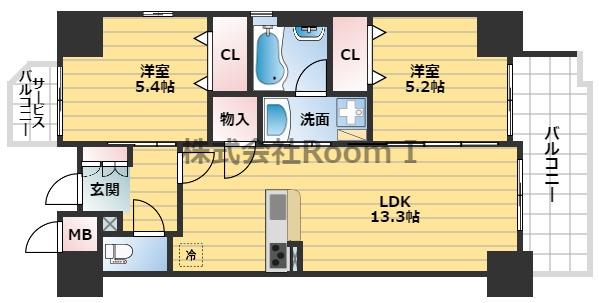 エステムコート谷町四丁目(2LDK/3階)の間取り写真