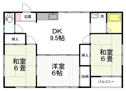 ハイツ山田C棟(3DK/2階)の間取り写真