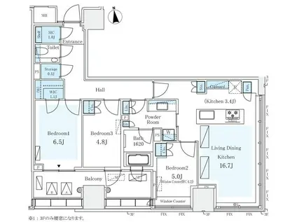 パークコート ザ・三番町ハウス(3LDK/11階)の間取り写真