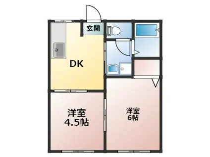 リゾートハイツ若宮B棟(2DK/1階)の間取り写真