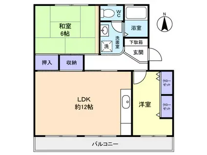 村上団地2街区38号棟(2LDK/2階)の間取り写真