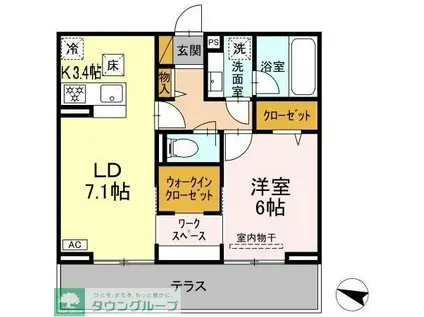 リシェスみのり台 C棟(1SLDK/1階)の間取り写真