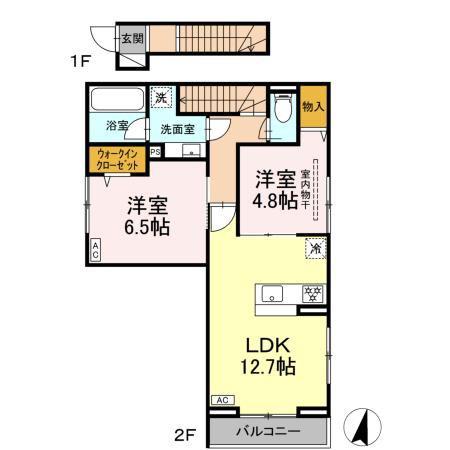 KOMFORTA(2LDK/2階)の間取り写真