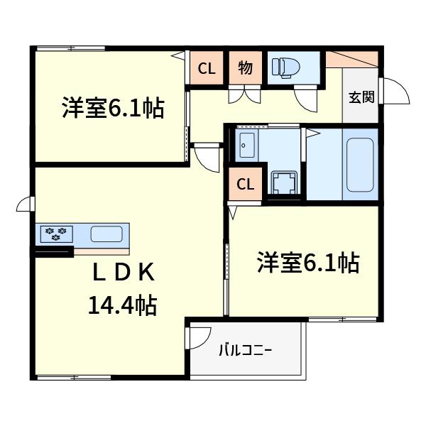 サイアミーズ春日町(2LDK/1階)の間取り写真