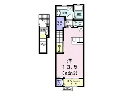 ラビアンローズ(ワンルーム/2階)の間取り写真