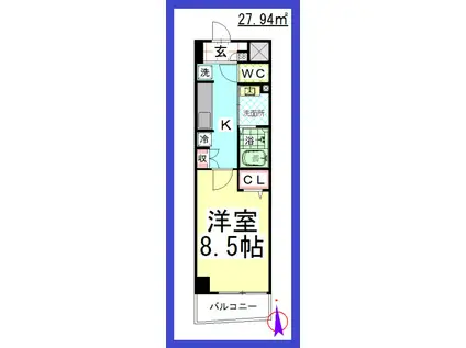 SF ヴェルコンシェール(1K/8階)の間取り写真