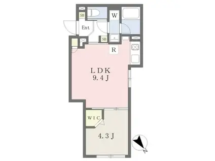 グローリオシェルト高田馬場(1LDK/1階)の間取り写真