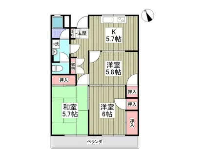 市毛マンション(3K/4階)の間取り写真
