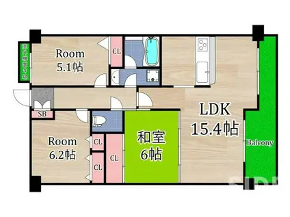 ベルシャトゥ都島友渕町I番館(3LDK/3階)の間取り写真