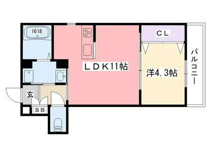 ウェリッシュ東甲子園(1LDK/1階)の間取り写真