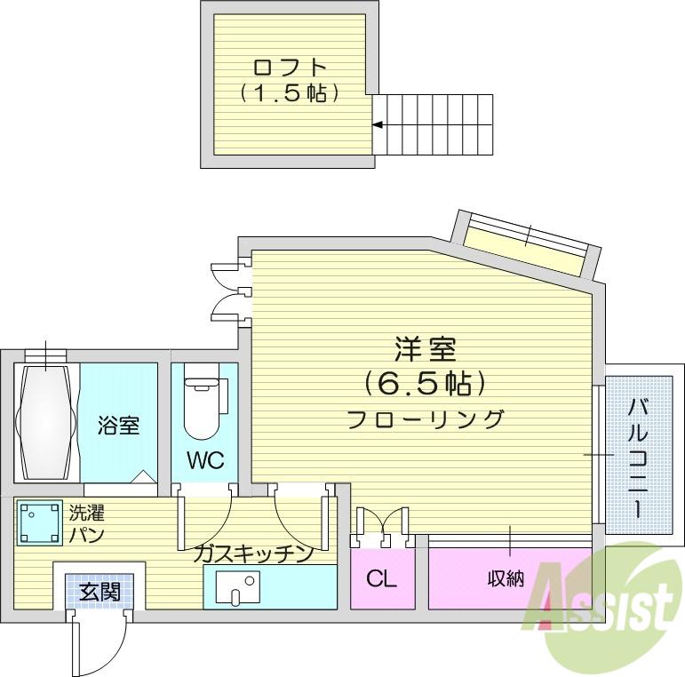 コスモハウスⅡ(1K/2階)の間取り写真