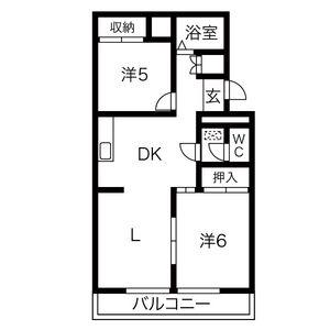 パラシオン城下(2LDK/1階)の間取り写真