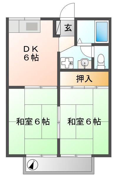 アメニティーM(2DK/2階)の間取り写真