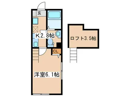 ポートフィールド(1K/2階)の間取り写真