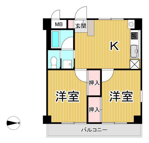 メゾンイン宝塚(2DK/3階)の間取り写真