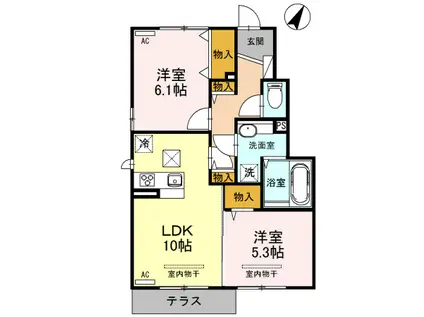 D-ROOM ピジョンコート F 102(2LDK/1階)の間取り写真
