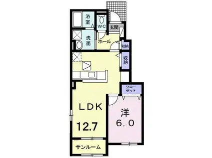 イーストオーブII(1LDK/1階)の間取り写真