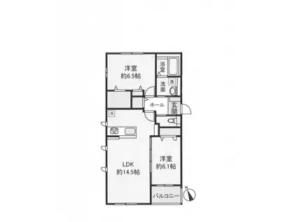 ウィズハイム ルピナスI番館(2LDK/2階)の間取り写真