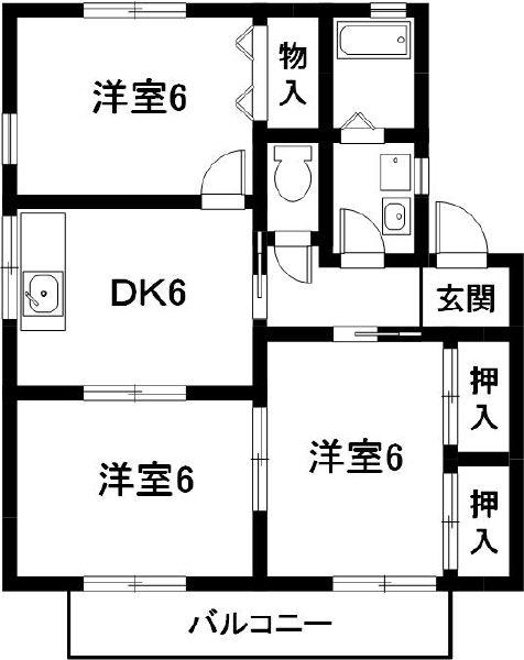 ハイカムール美幸 A棟(3DK/1階)の間取り写真