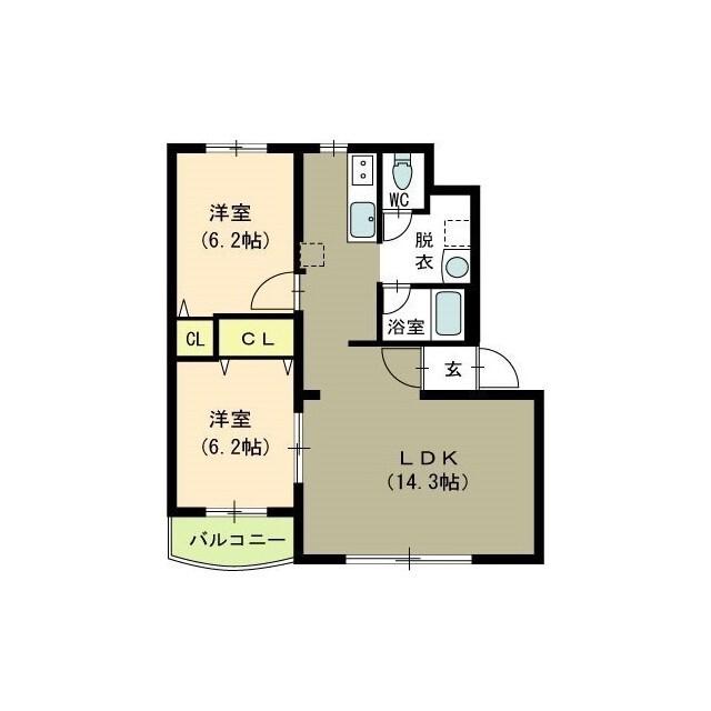 ピュアライフ黄金(2LDK/1階)の間取り写真