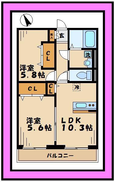 ポワール東長沼(2LDK/1階)の間取り写真