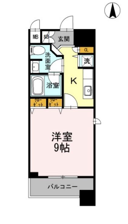 カスタリア堺筋本町(1K/2階)の間取り写真