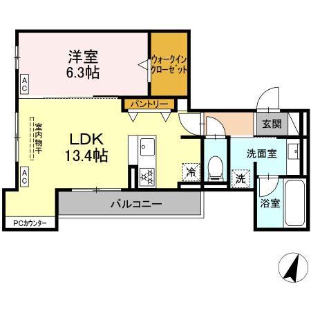 ビスタレイルウェイ八田(1LDK/3階)の間取り写真