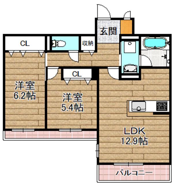 エス・メゾンE棟(2LDK/4階)の間取り写真
