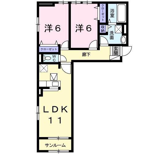 ラビアージュ・M(2LDK/1階)の間取り写真