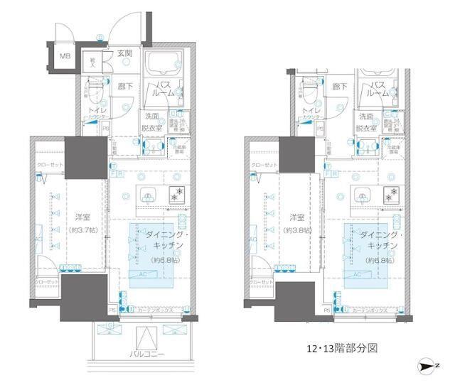 ズーム信濃町(1DK/13階)の間取り写真