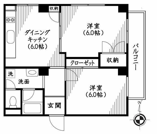 ファミール築地(2DK/5階)の間取り写真