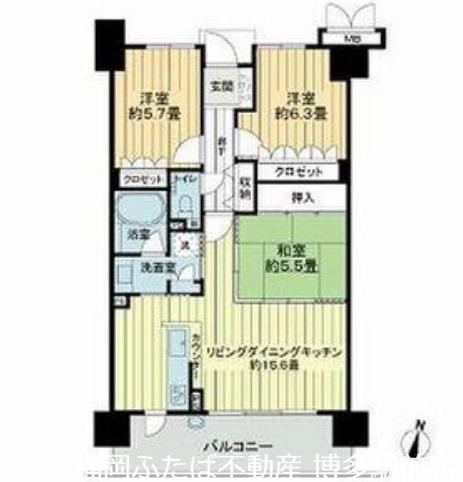 サーパス下山門駅前(3LDK/2階)の間取り写真