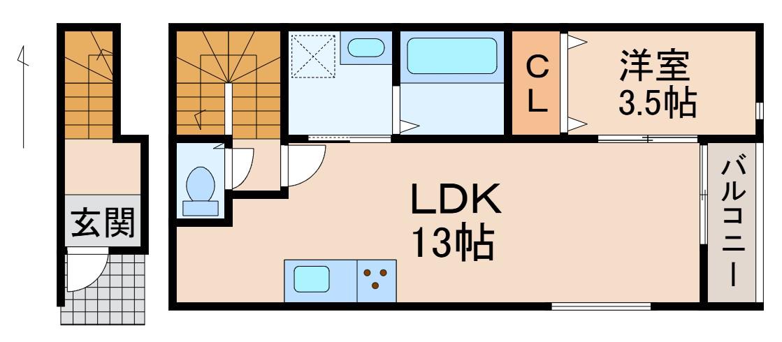 SOLIS北新(1LDK/2階)の間取り写真