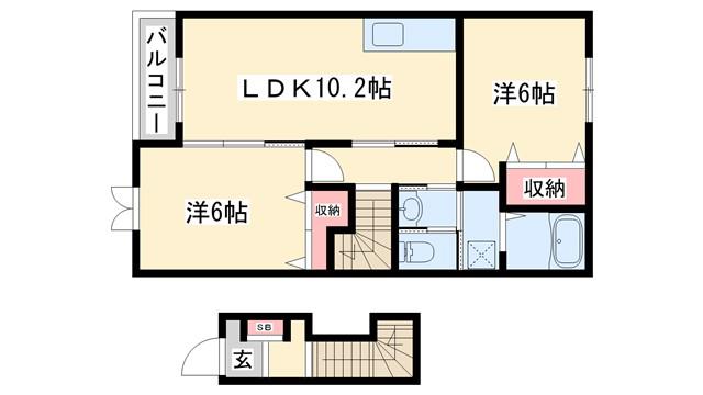フラットワンB(2LDK/2階)の間取り写真