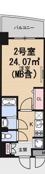 LUXE今里II(1K/8階)の間取り写真