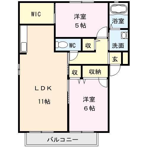 出雲ハイツC棟(2LDK/1階)の間取り写真
