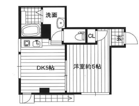 陸ビル(1DK/4階)の間取り写真