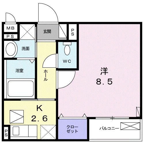 クレディーカーサ(1K/1階)の間取り写真