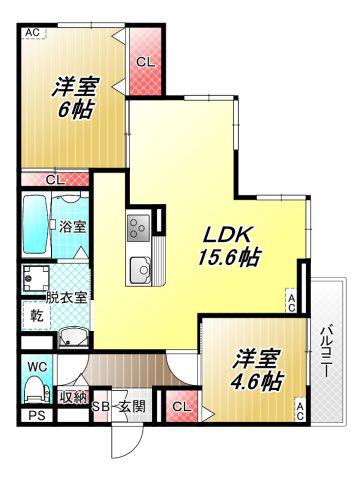 D-ROOM東本町(2LDK/1階)の間取り写真