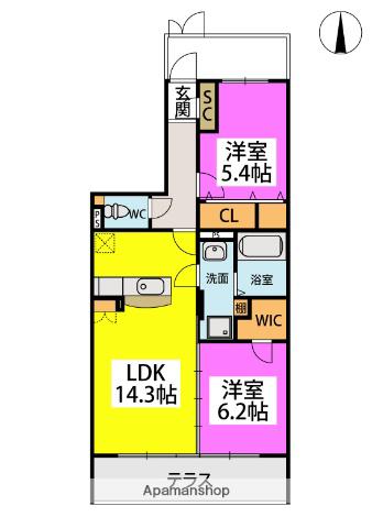 テラフォルトゥーナ(2LDK/1階)の間取り写真
