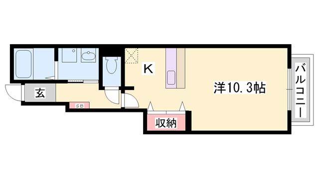 リヴィエールサラサA棟(1K/1階)の間取り写真