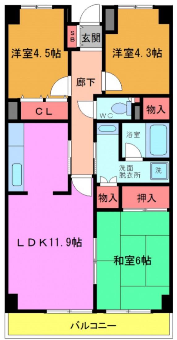 グロリオール里見壱番館(3LDK/4階)の間取り写真