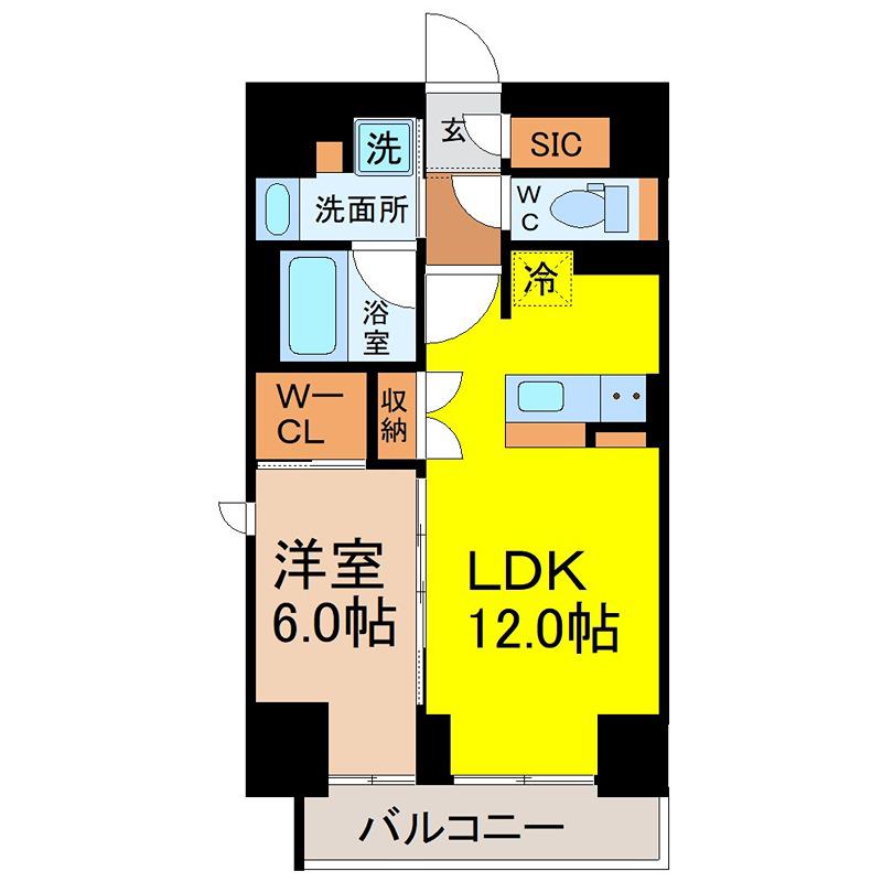 TENAS池下(1LDK/8階)の間取り写真