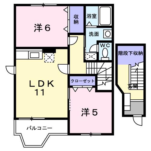グランディール三条A(2LDK/2階)の間取り写真