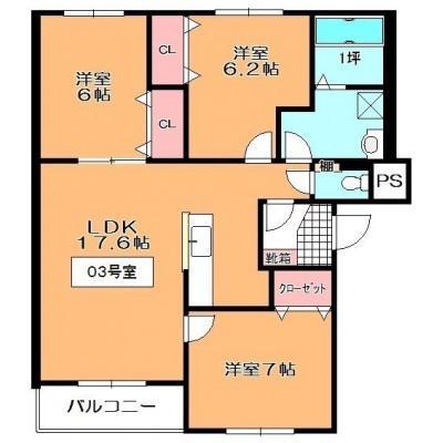 フィフティワンVOL.IV(3LDK/2階)の間取り写真