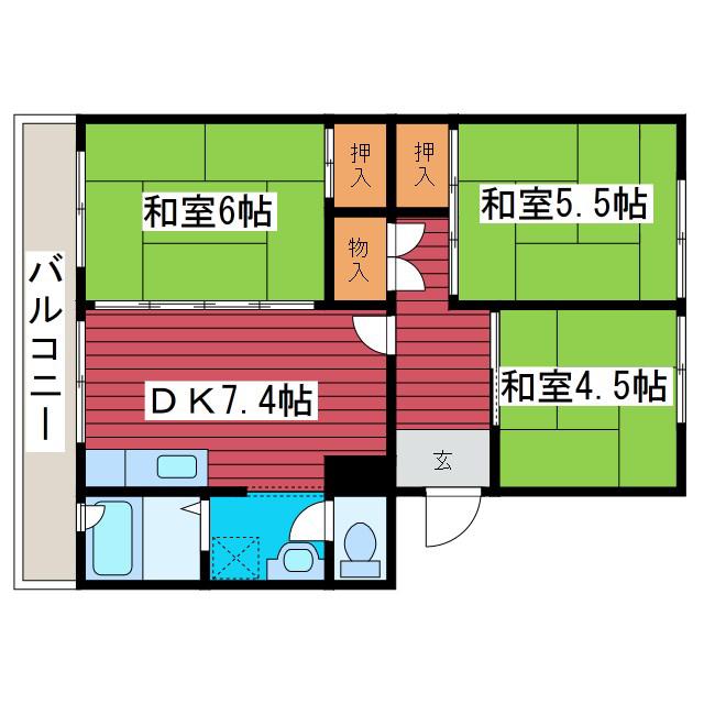 札幌西月寒団地5号棟(3DK/3階)の間取り写真