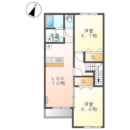 グランディア(2LDK/2階)の間取り写真