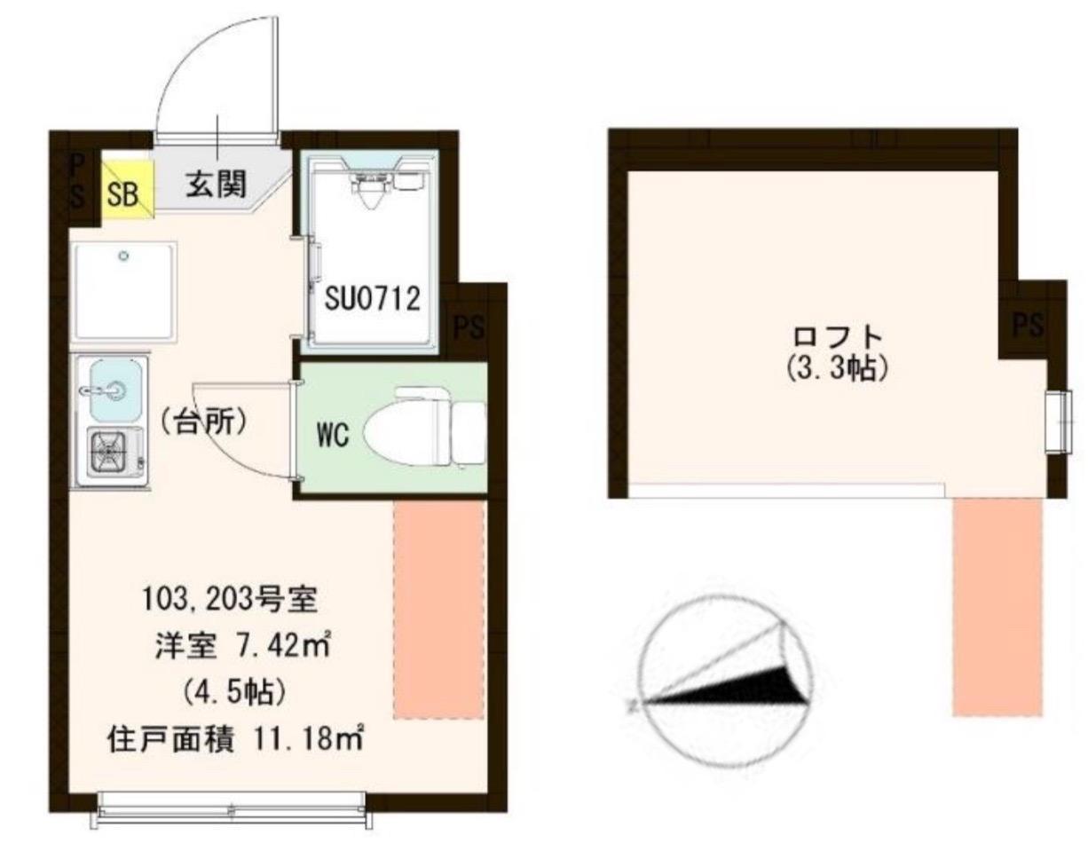 カトレア南長崎(ワンルーム/2階)の間取り写真