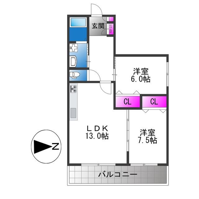 マノアクレール(2LDK/2階)の間取り写真